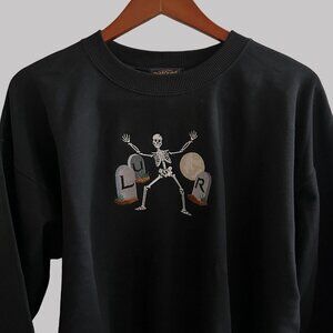 Carrousel Sweater Mens Large Black Pullover Skeleton Print Long Sleeve Preshrunk